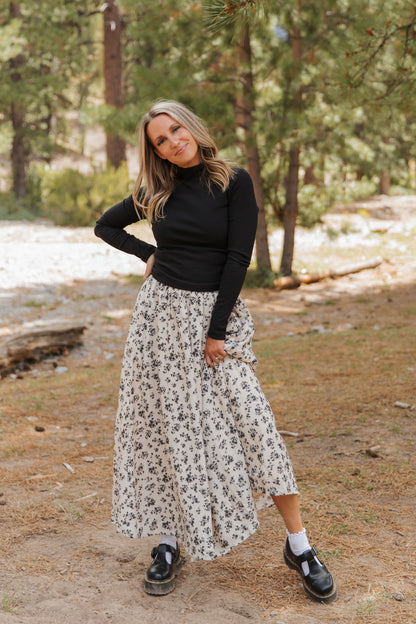 THE ILA FLORAL MIDI SKIRT IN CREAM