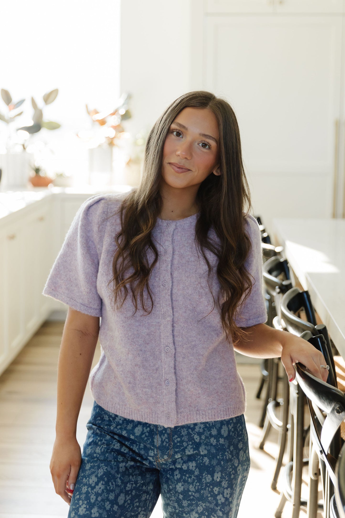 THE ASPEN SHORT SLEEVE CARDIGAN IN LAVENDER