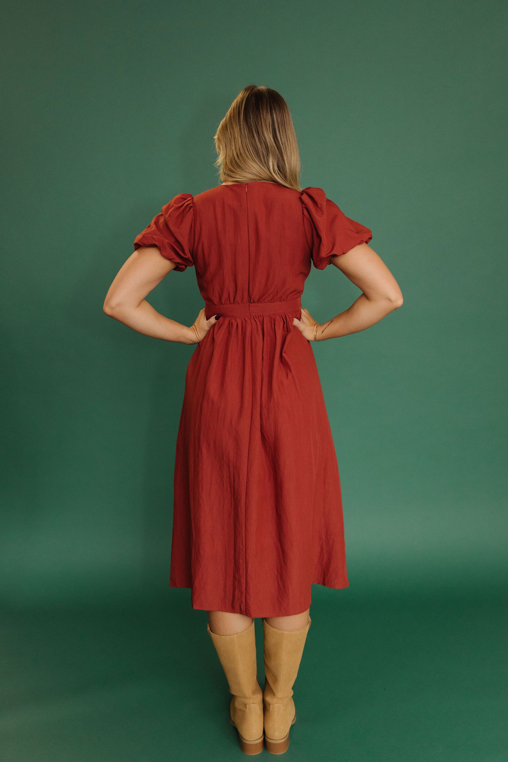THE HAZEL PUFF SLEEVE DRESS IN RUST Pink Desert THE HAZEL PUFF SLEEVE DRESS IN RUST Pink Desert
