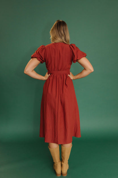 THE HAZEL PUFF SLEEVE DRESS IN RUST