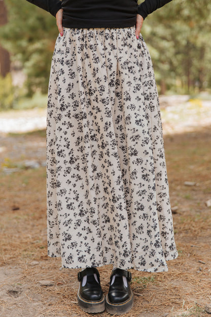 THE ILA FLORAL MIDI SKIRT IN CREAM