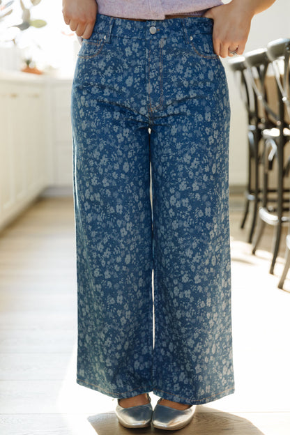 THE LIA FLORAL WIDE LEG DENIM PANTS