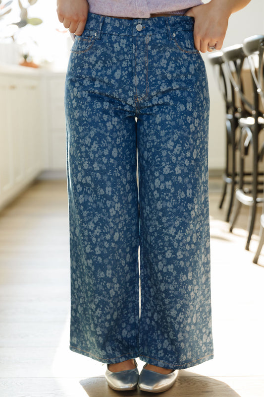 THE LIA FLORAL WIDE LEG DENIM PANTS