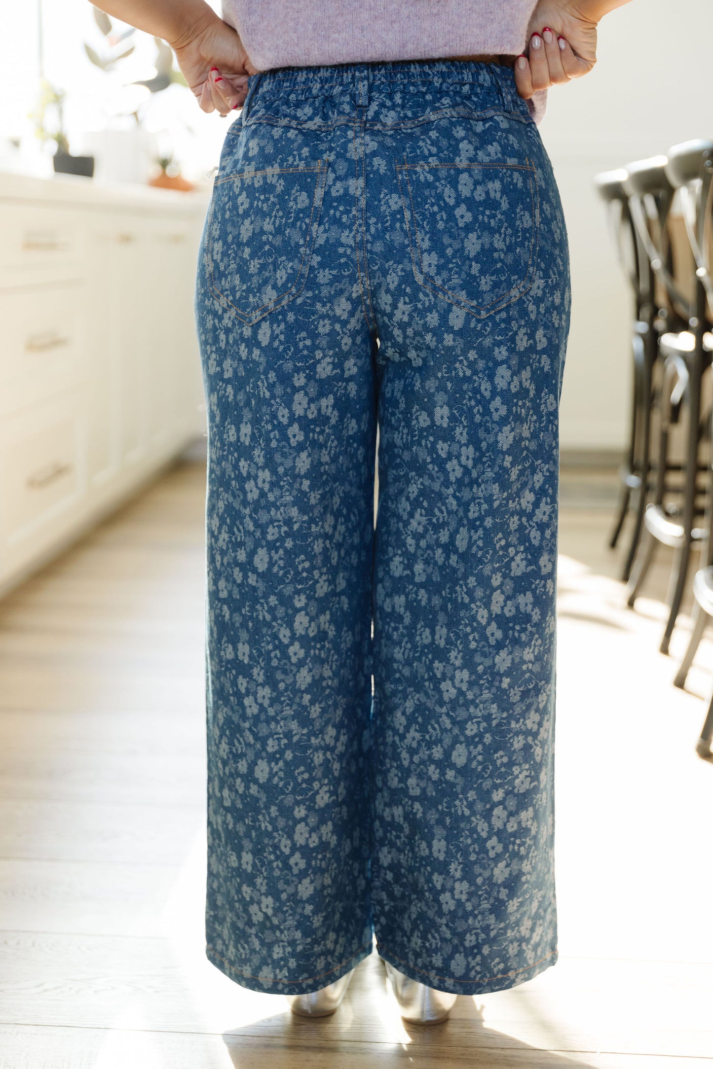 THE LIA FLORAL WIDE LEG DENIM PANTS