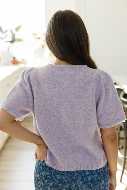 THE ASPEN SHORT SLEEVE CARDIGAN IN LAVENDER