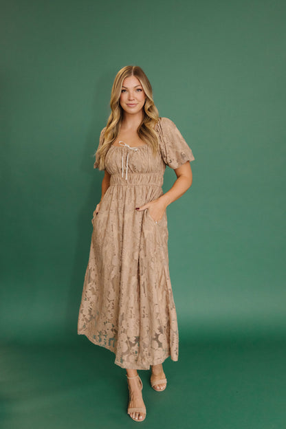 THE MARIENNE LACE PUFF SLEEVE MAXI IN MOCHA