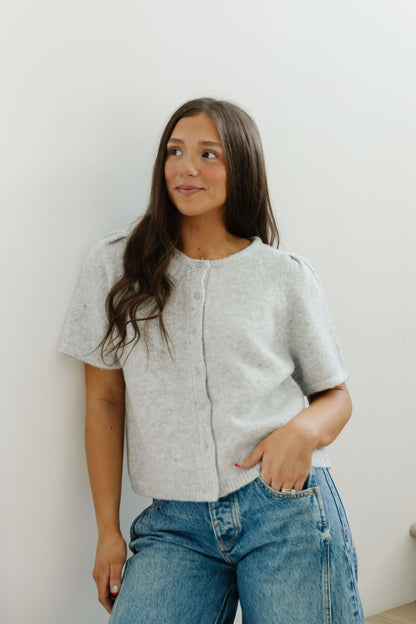 THE ASPEN SHORT SLEEVE CARDIGAN IN GREY