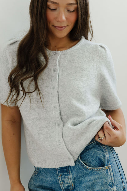 THE ASPEN SHORT SLEEVE CARDIGAN IN GREY