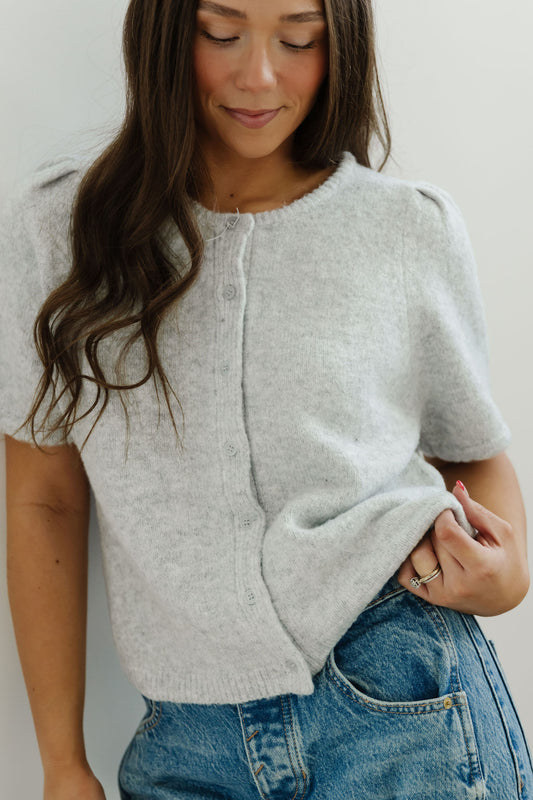 THE ASPEN SHORT SLEEVE CARDIGAN IN GREY