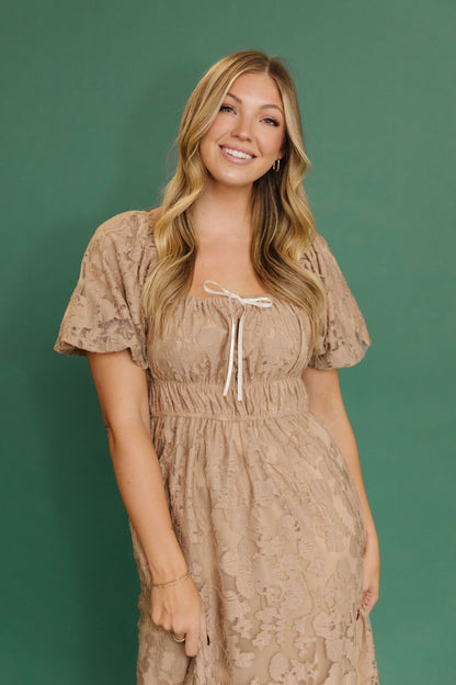 THE MARIENNE LACE PUFF SLEEVE MAXI IN MOCHA