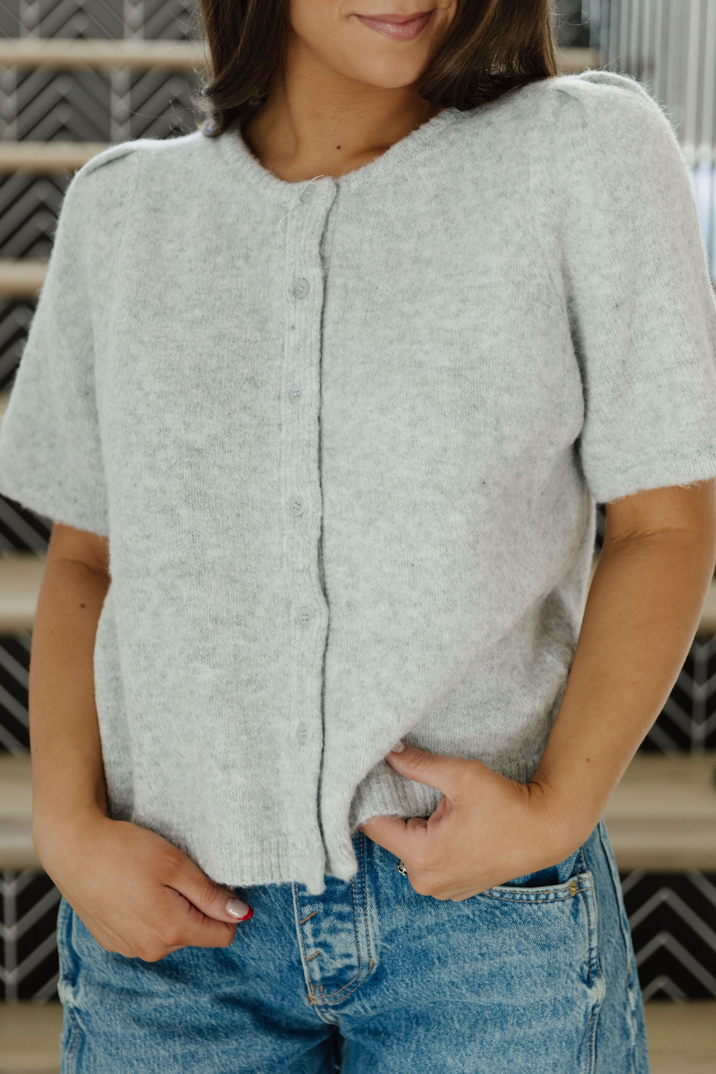 THE ASPEN SHORT SLEEVE CARDIGAN IN GREY
