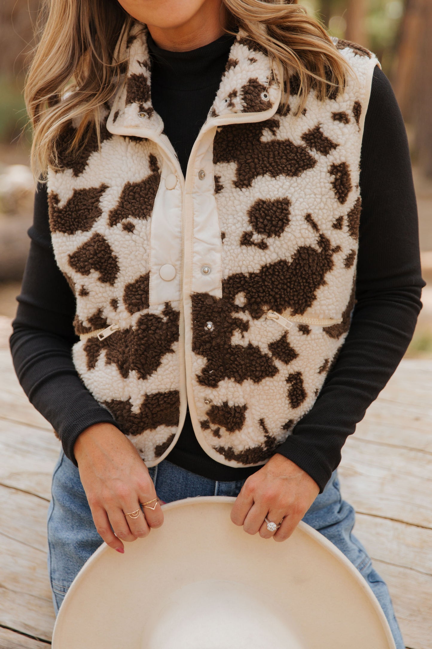 THE CRICKET COW PRINT VEST IN CREAM