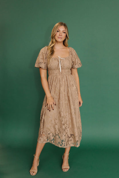 THE MARIENNE LACE PUFF SLEEVE MAXI IN MOCHA