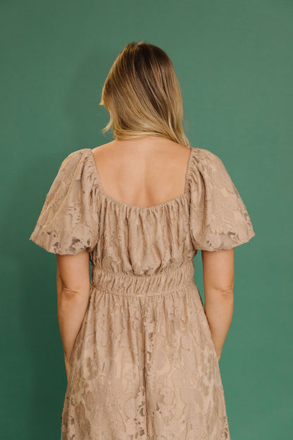 THE MARIENNE LACE PUFF SLEEVE MAXI IN MOCHA