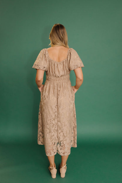 THE MARIENNE LACE PUFF SLEEVE MAXI IN MOCHA