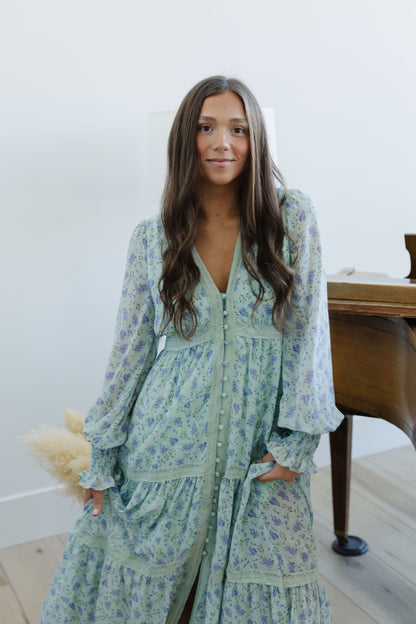 THE JOANNE LACE TRIM DRESS IN MINT