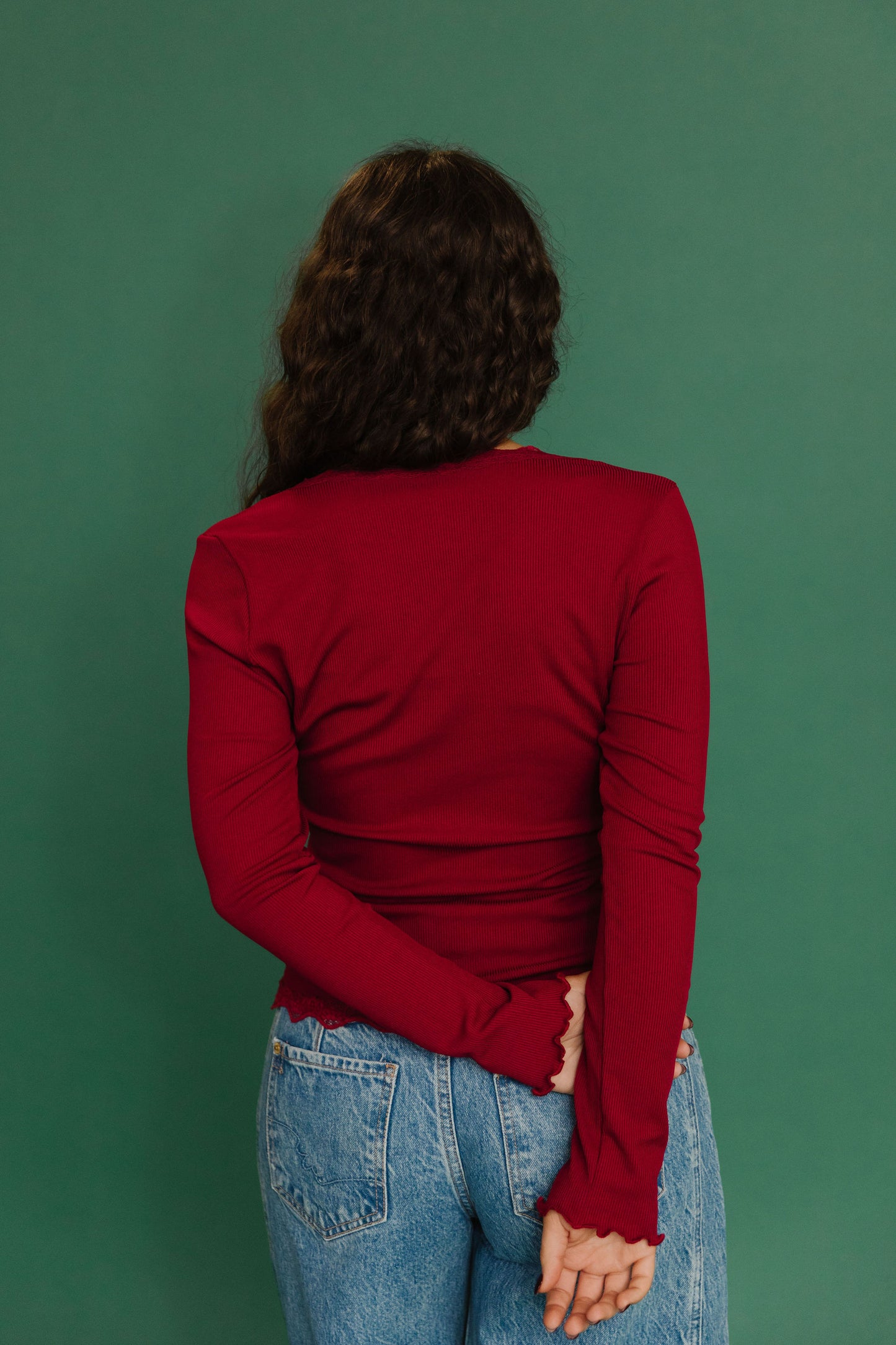 THE ALAINA LACE TRIM BUTTON DOWN IN RED