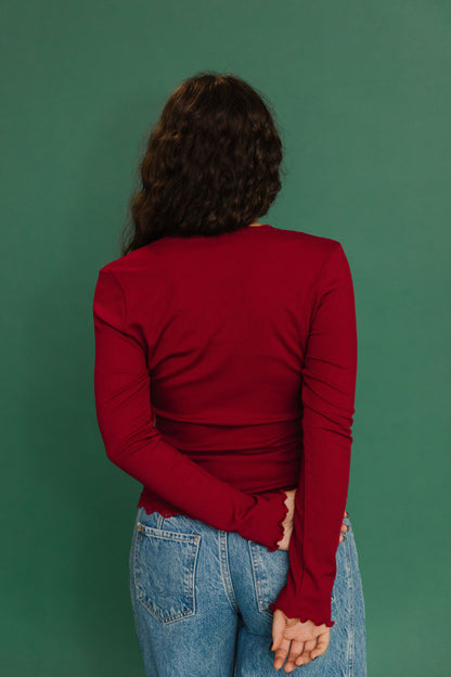 THE ALAINA LACE TRIM BUTTON DOWN IN RED