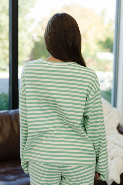 THE AVA STRIPED LOUNGE SET IN GREEN AND IVORY