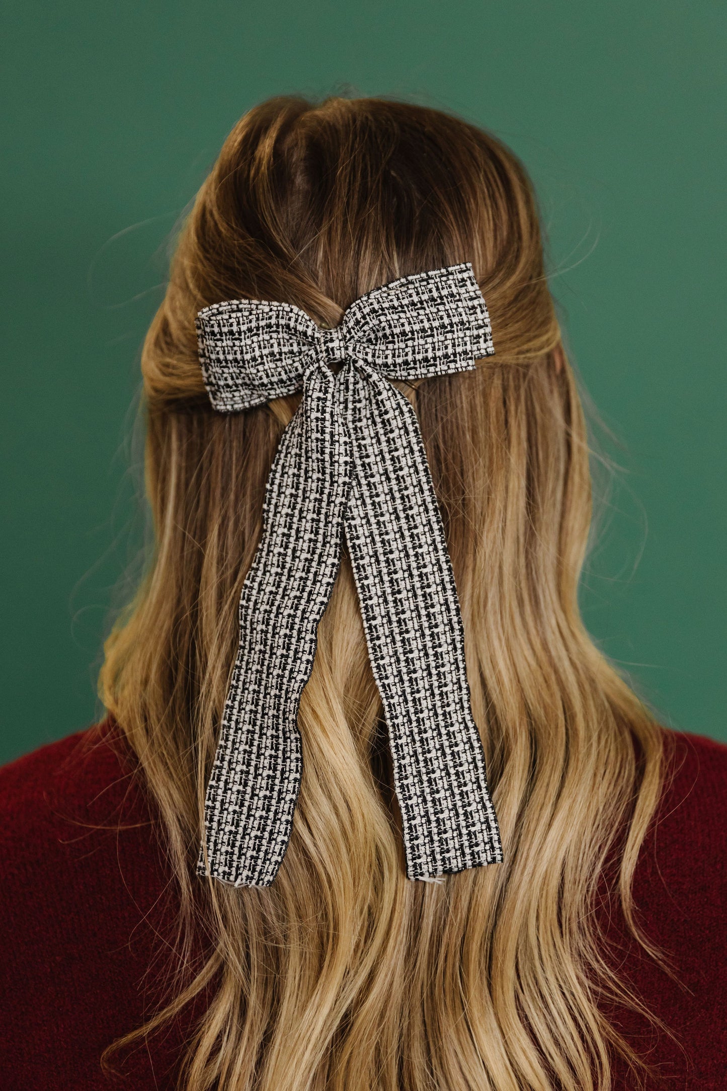 THE CHECKERED DOUBLE LAYER BOW RIBBON CLIP