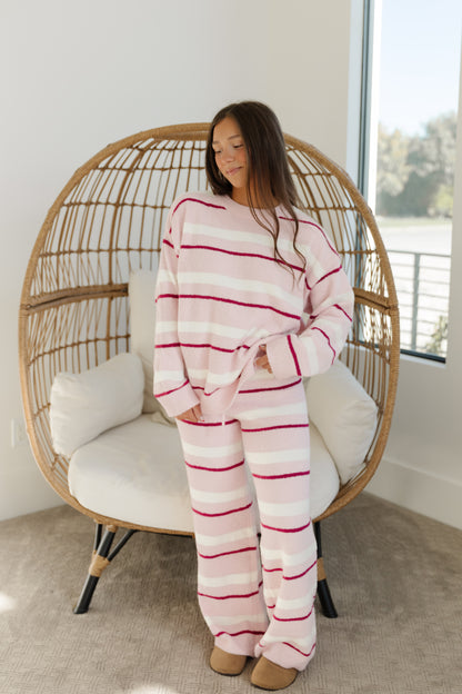 THE AIMIE COZY SWEATER SET IN PINK STRIPE