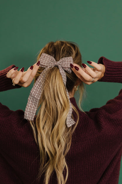 THE CHECKERED DOUBLE LAYER BOW RIBBON CLIP