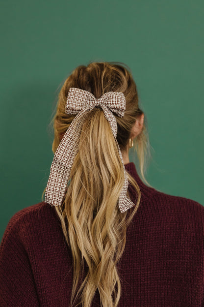 THE CHECKERED DOUBLE LAYER BOW RIBBON CLIP