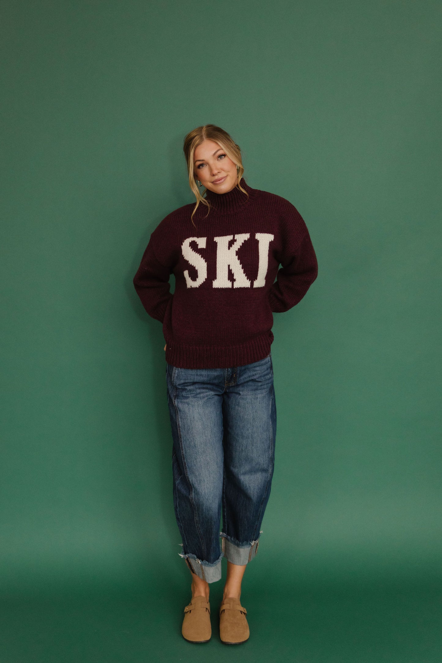 THE SKI ALL WINTER HIGH NECK SWEATER IN BURGUNDY