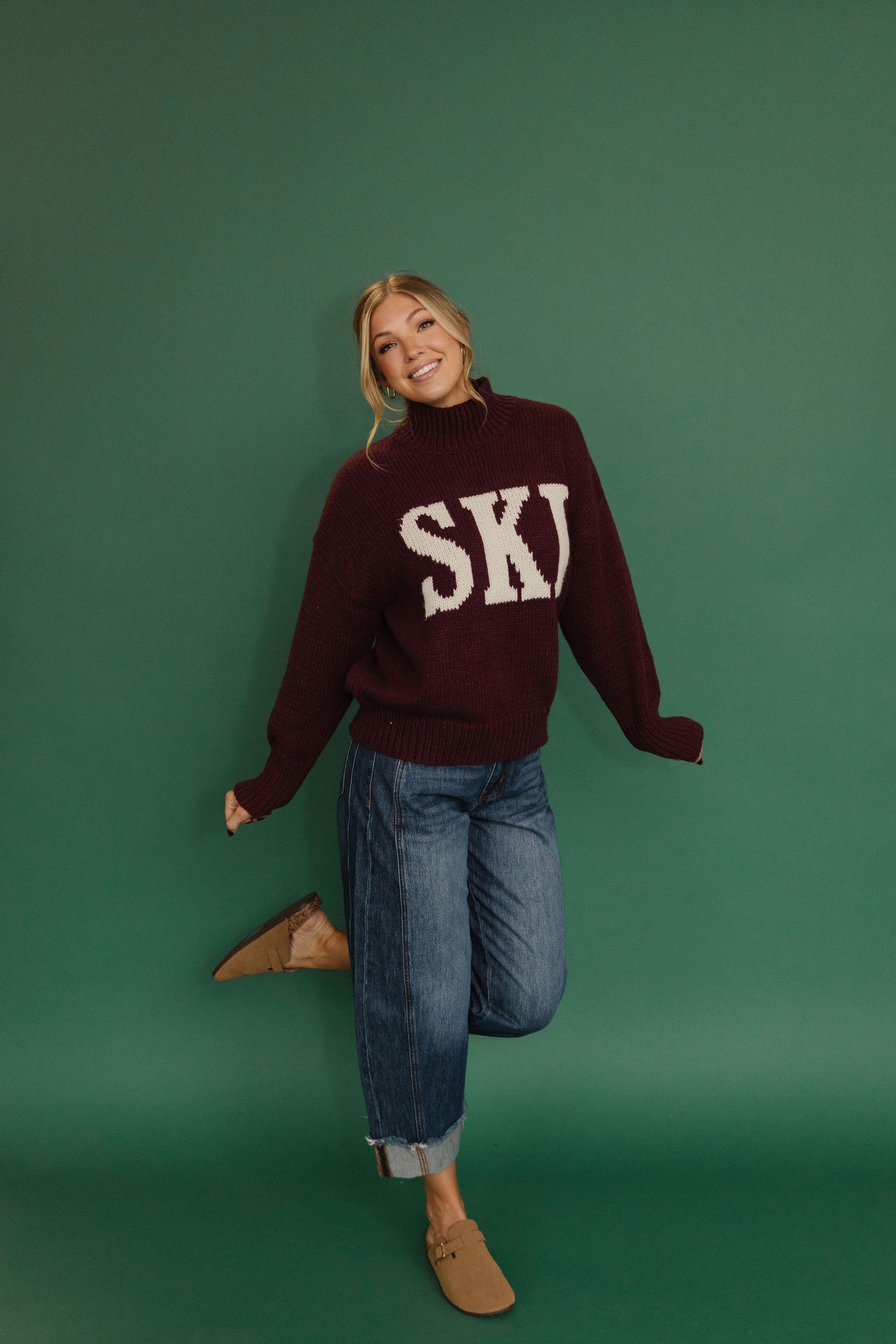 THE SKI ALL WINTER HIGH NECK SWEATER IN BURGUNDY