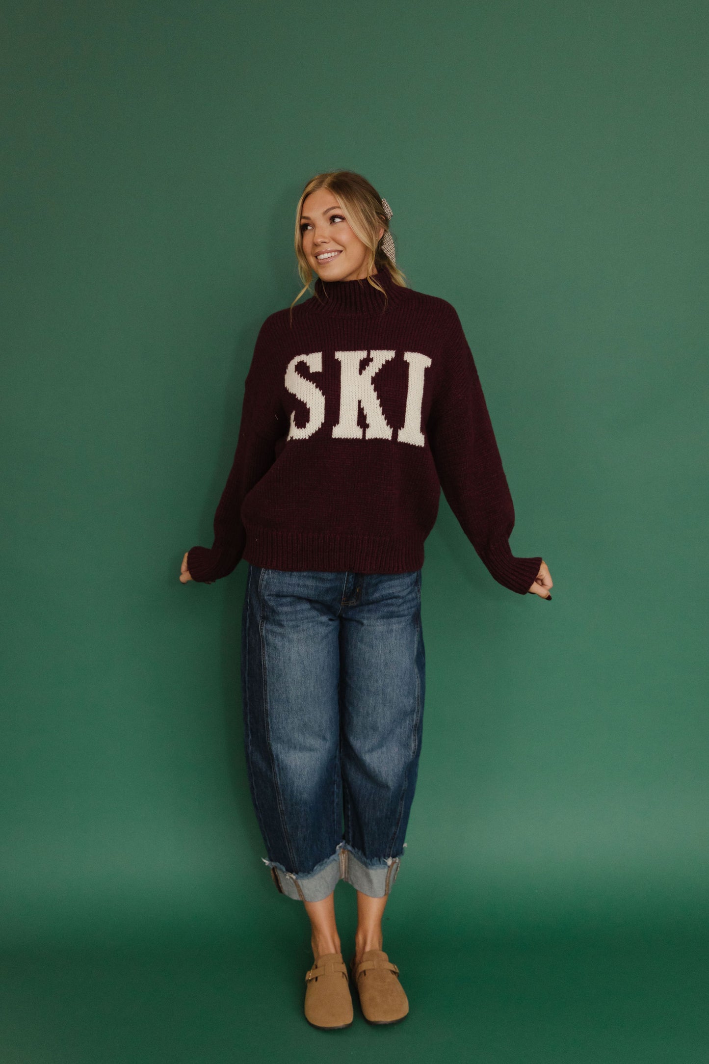 THE SKI ALL WINTER HIGH NECK SWEATER IN BURGUNDY
