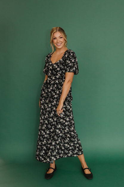 THE EMMY LOU DRESS IN BLACK FLORAL BY PINK DESERT
