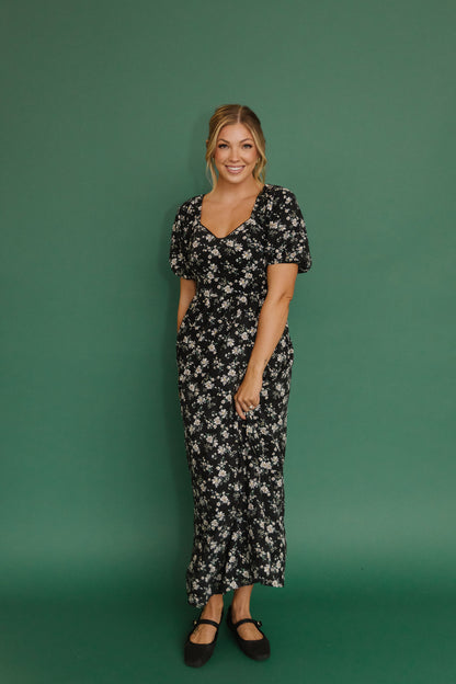 THE EMMY LOU DRESS IN BLACK FLORAL BY PINK DESERT