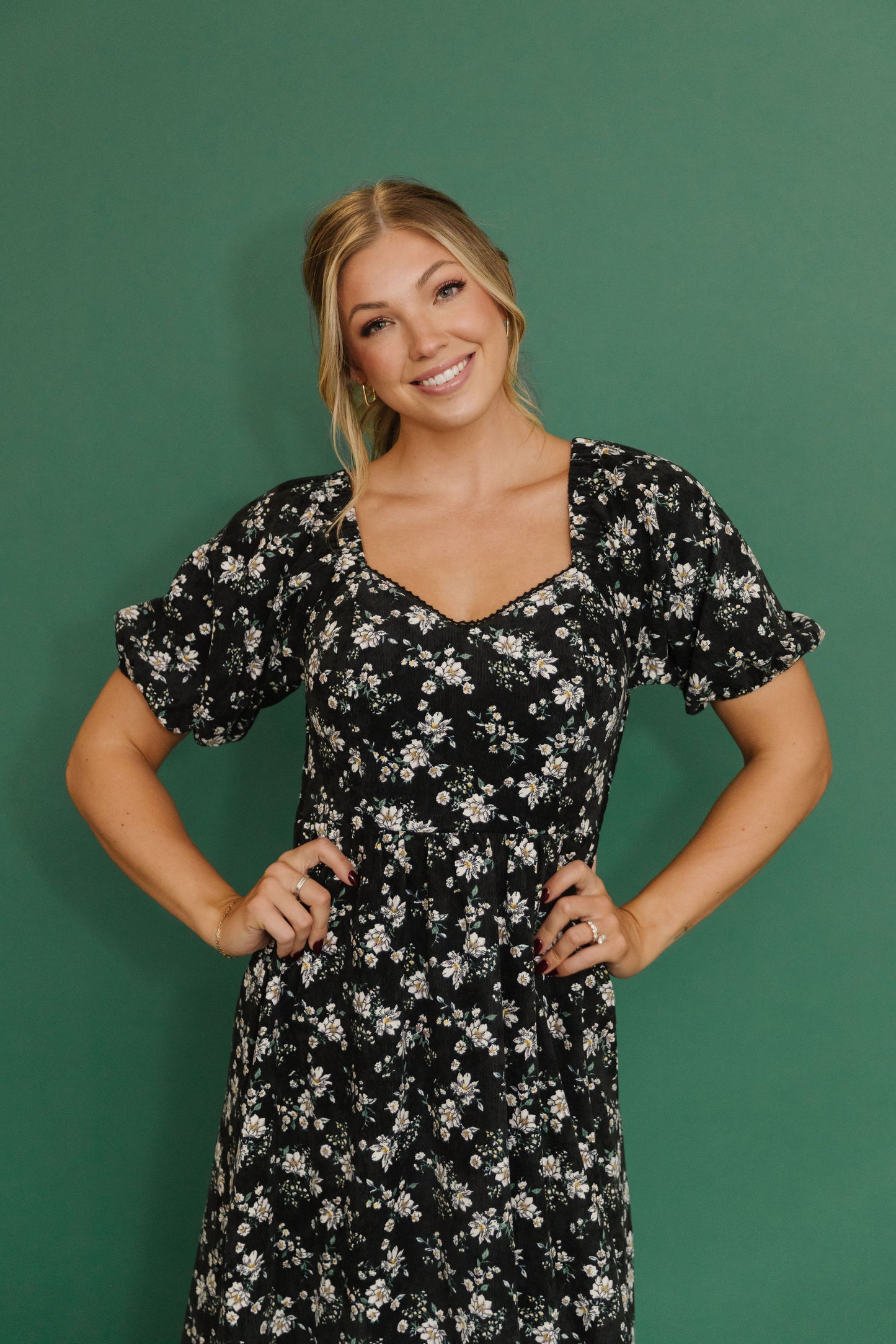 THE EMMY LOU DRESS IN BLACK FLORAL BY PINK DESERT