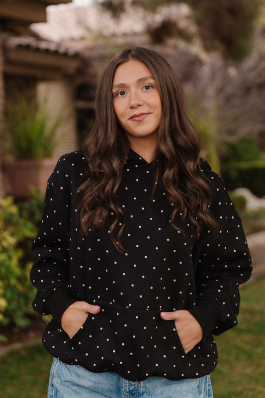 THE CLAIRE POLKADOT HOODIE IN BLACK