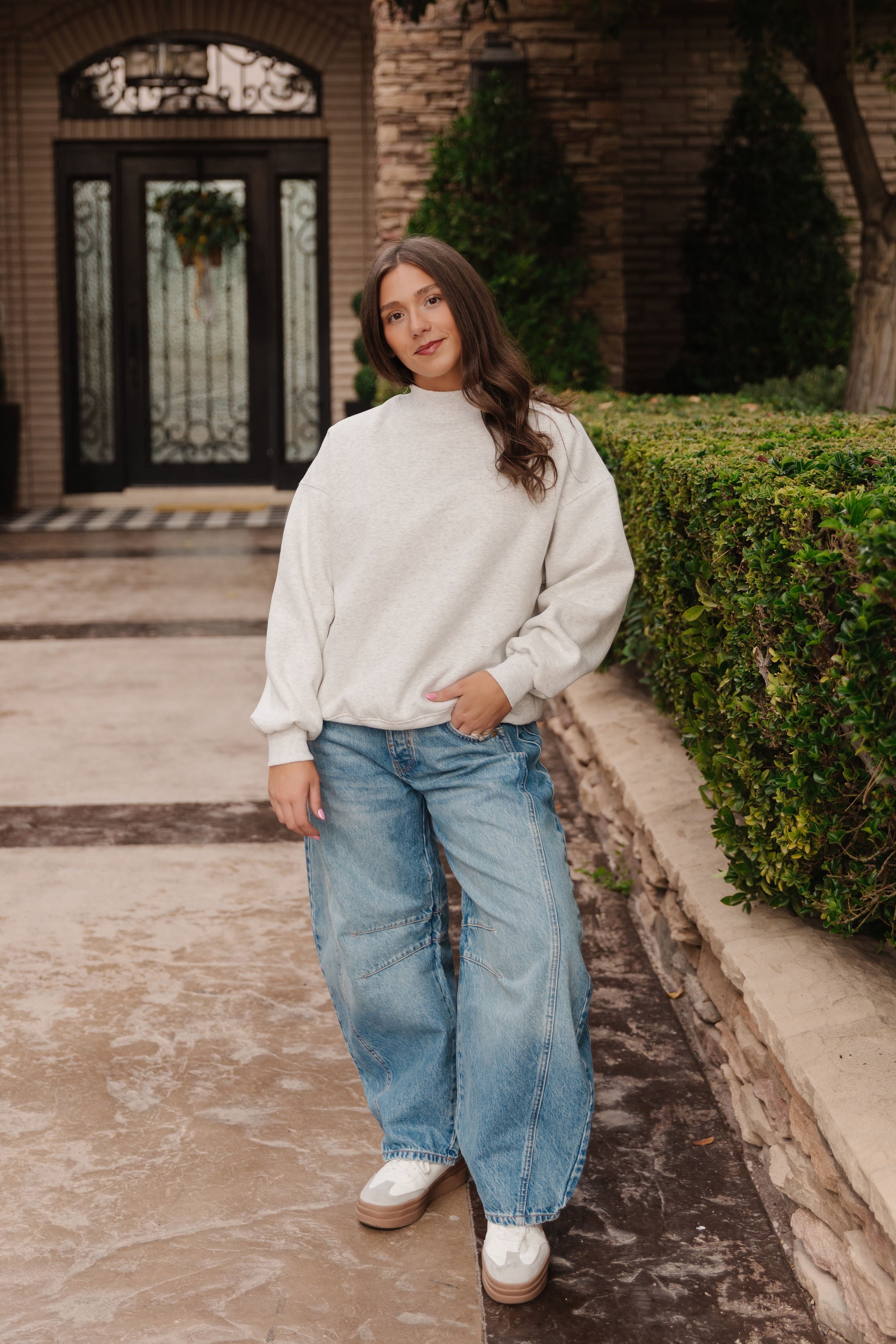 THE DIANNE MOCK NECK SWEATER IN WHITE MELANGE – Pink Desert