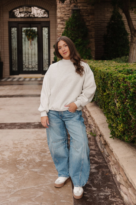 THE DIANNE MOCK NECK SWEATER IN WHITE MELANGE
