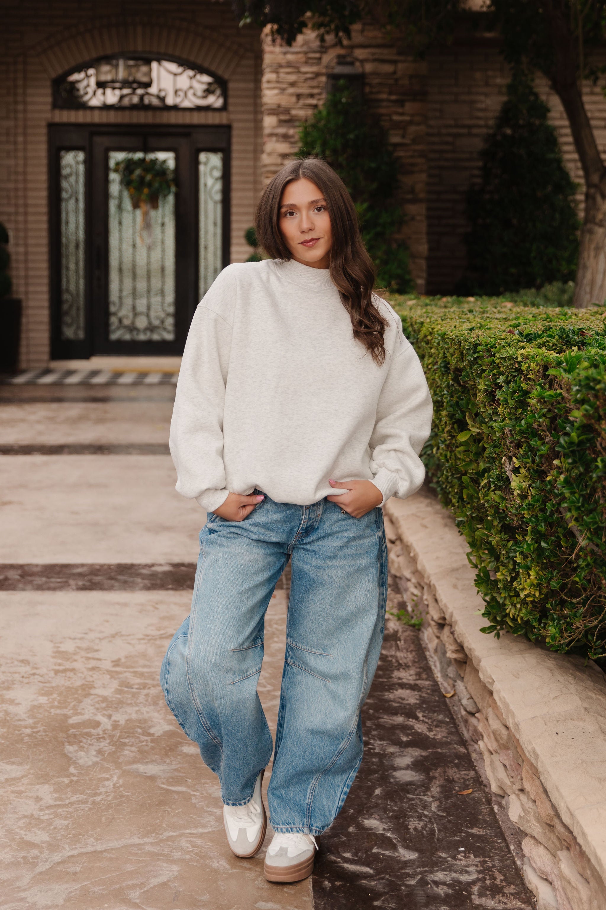 THE DIANNE MOCK NECK SWEATER IN WHITE MELANGE – Pink Desert