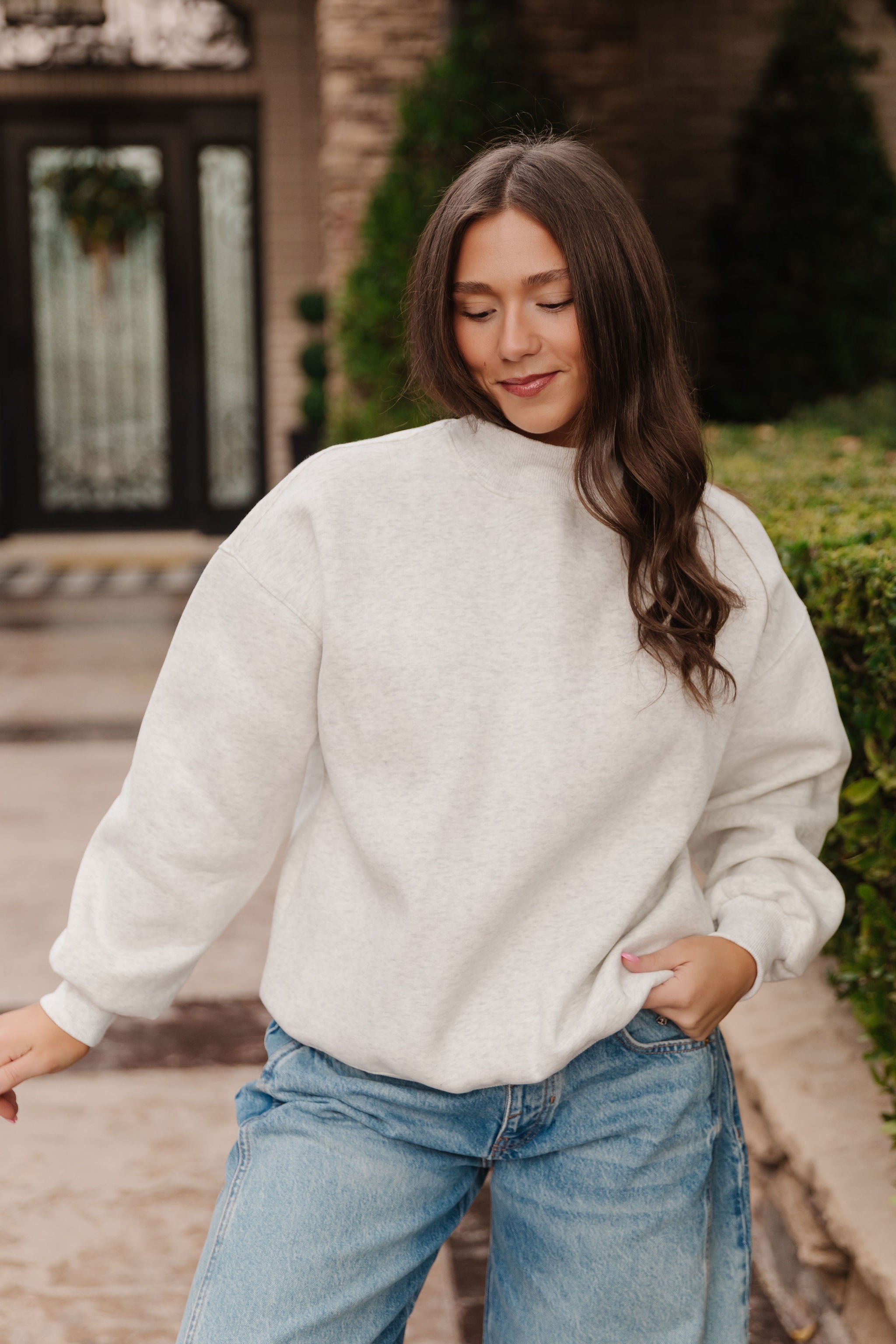 THE DIANNE MOCK NECK SWEATER IN WHITE MELANGE – Pink Desert