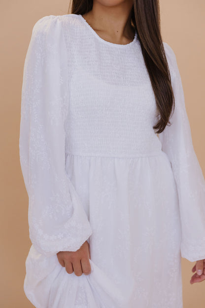 THE REECE SMOCKED MAXI DRESS IN PURE WHITE