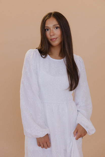 THE REECE SMOCKED MAXI DRESS IN PURE WHITE