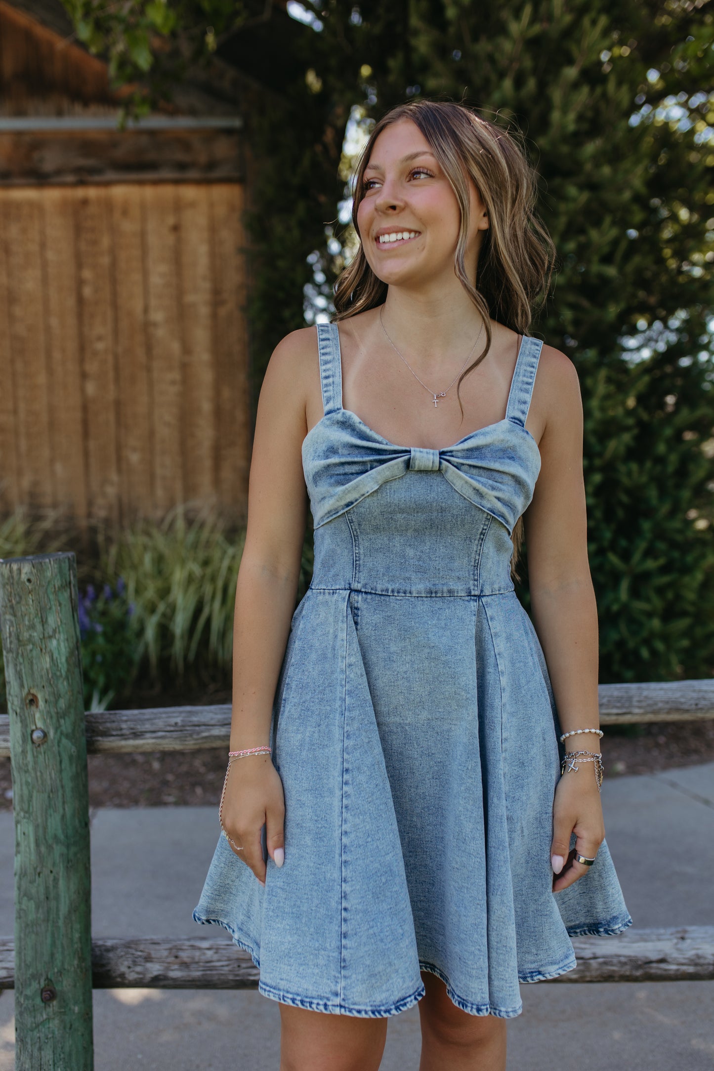 THE BAYLOR DENIM BOW DRESS X-Large