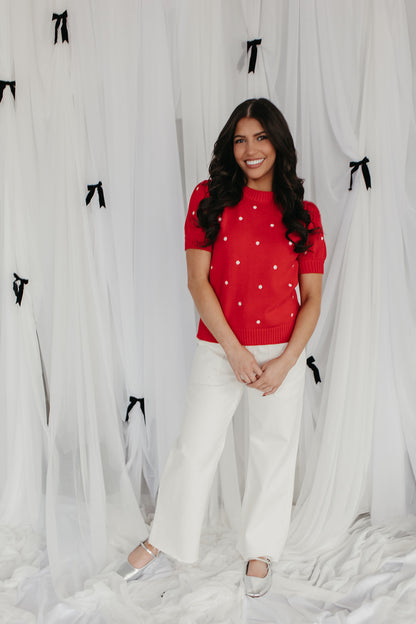 THE PEYTON POLKA DOT SWEATER IN RED