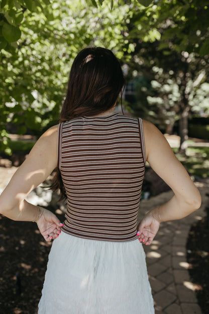 THE GUINEVERE STRIPED SLEEVELESS BUTTON TANK IN BROWN