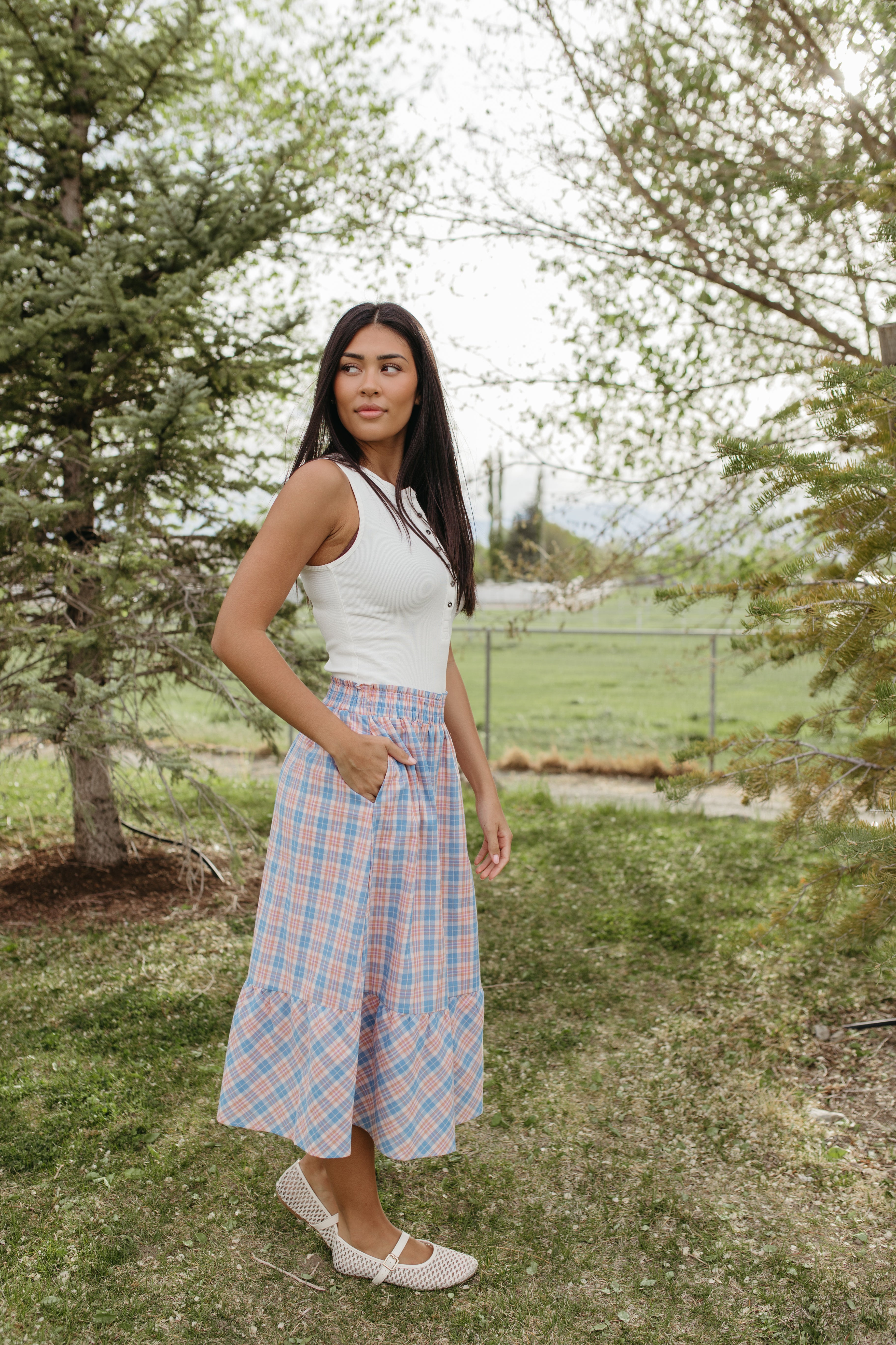 THE GIANNA GINGHAM MIDI SKIRT IN BLUE – Pink Desert