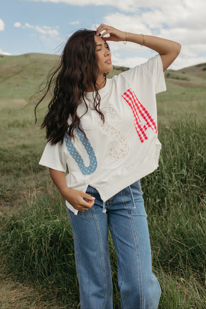 THE CAPRI EMBROIDERED USA OVERSIZED TEE