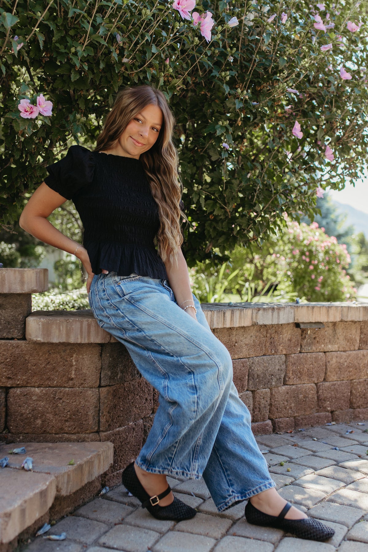 THE CAMILA PUFF SLEEVE SMOCKED TOP IN BLACK