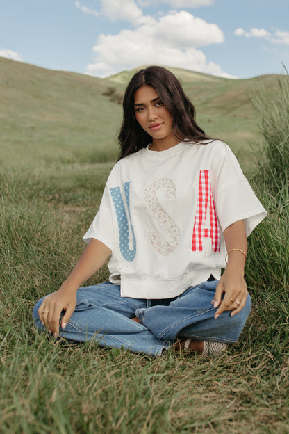 THE CAPRI EMBROIDERED USA OVERSIZED TEE