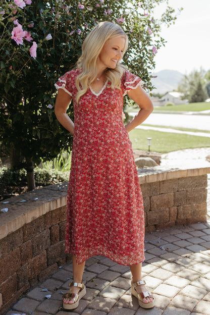 THE FLORA MIDI DRESS IN RED