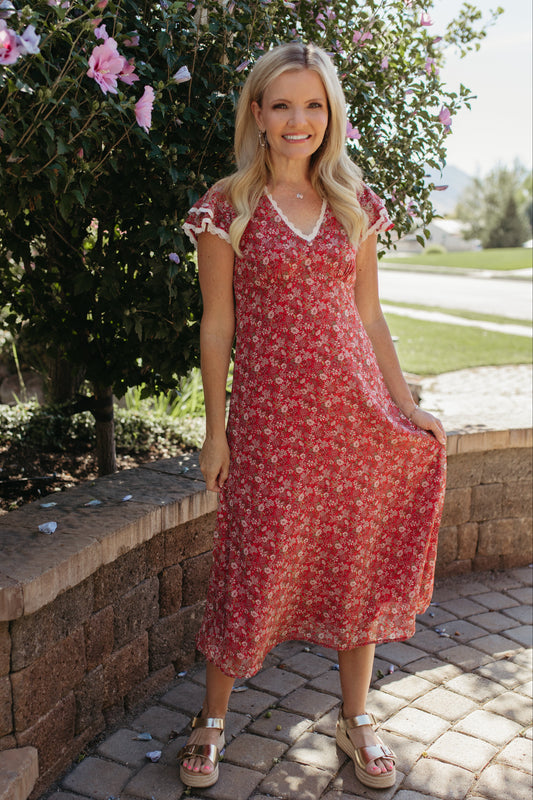 THE FLORA MIDI DRESS IN RED