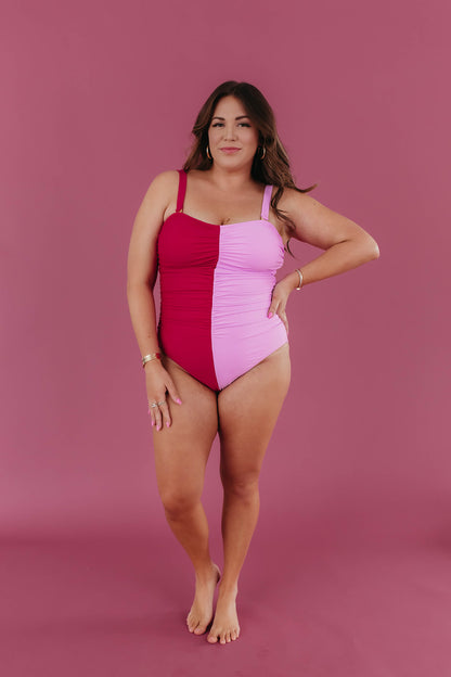 VENUS RUCHED ONE PIECE IN BERRY COLOR BLOCK BY PINK DESERT